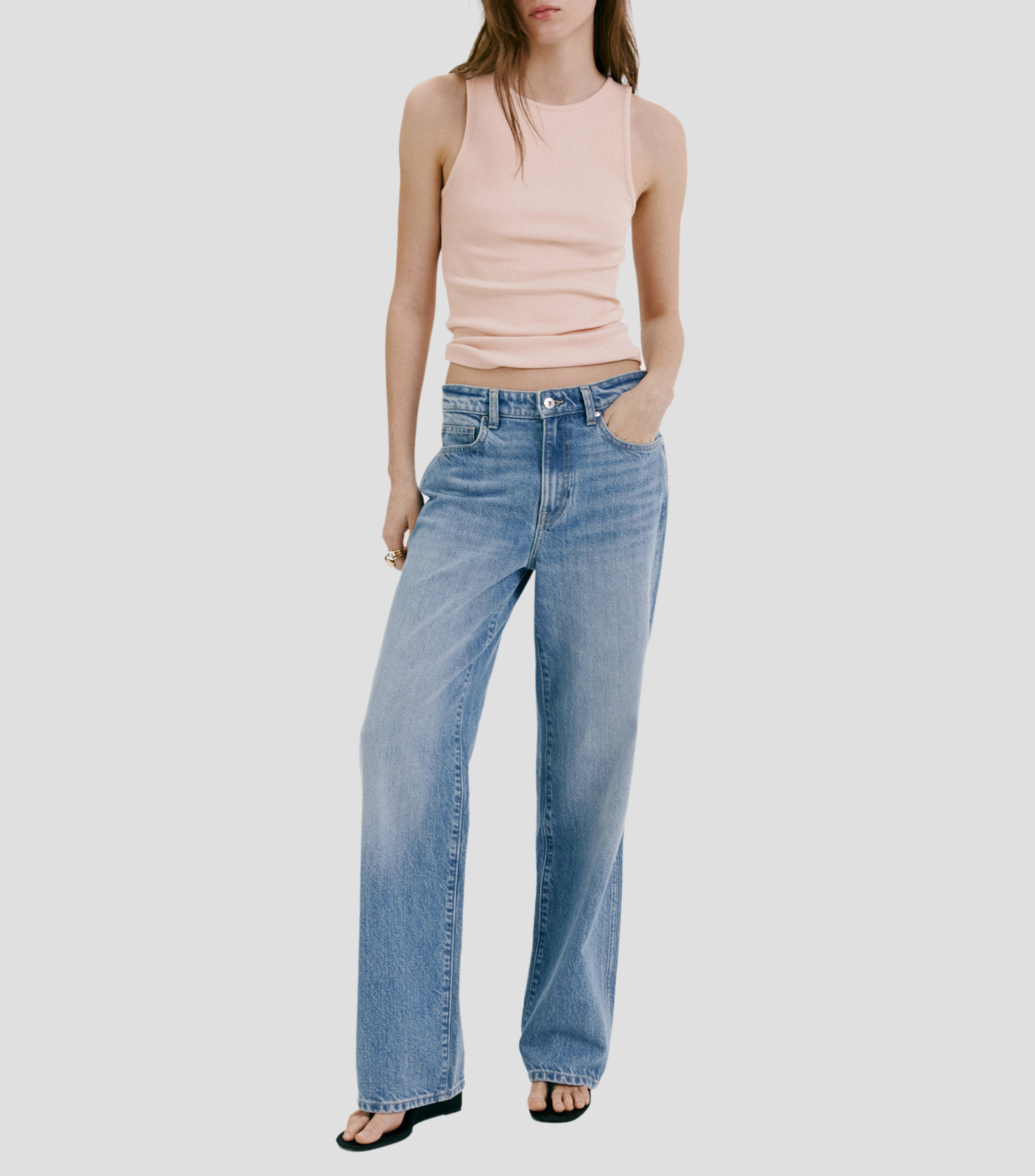 Top cuello redondo sin mangas liso Mujer